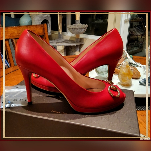 Gucci Nappa Leather "Charlotte" Heels in Tabasco Red - Picture 7 of 13